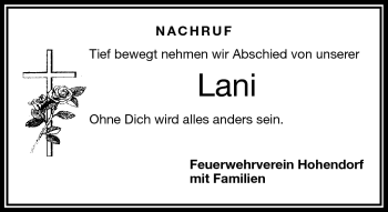 Traueranzeige von Lani  von Frankenpost