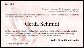 Traueranzeige von Gerda Schmidt von Neue Presse Coburg