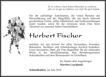 Traueranzeige von Herbert Fischer von Südthüringer Presse