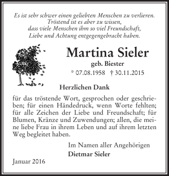Traueranzeige von Martina Sieler von Südthüringer Presse