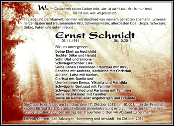 Traueranzeige von Ernst Schmidt von Südthüringer Presse