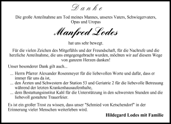 Traueranzeige von Manfred Lodes von Neue Presse Coburg