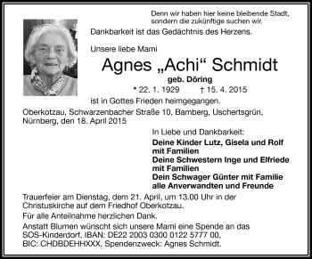 Traueranzeige von Agner Schmidt von Frankenpost