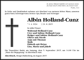 Traueranzeige von Albin Holland-Cunz von Südthüringer Presse