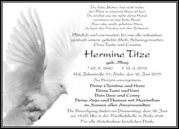 Traueranzeige von Hermine Titze von Frankenpost