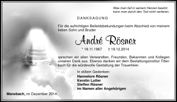 Traueranzeige von André Rösner von Südthüringer Presse
