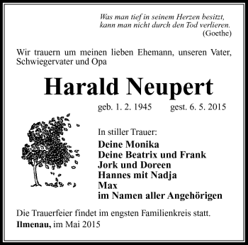 Traueranzeige von Harald Neubert von Südthüringer Presse