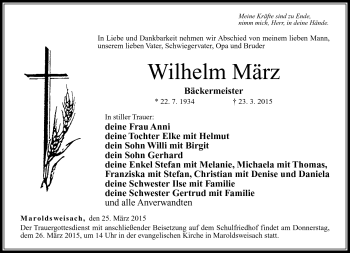 Traueranzeige von Wilhelm März von Neue Presse Coburg