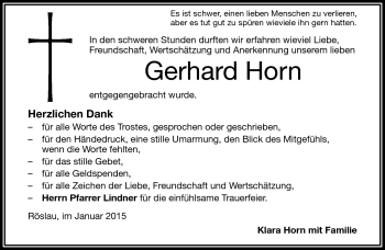 Traueranzeige von Gerhard Horn von Frankenpost
