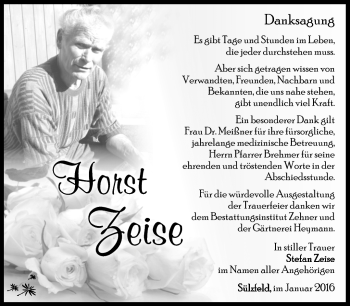 Traueranzeige von Horst Zeise von Südthüringer Presse