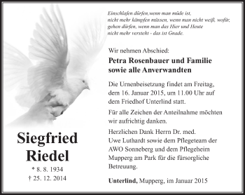 Traueranzeige von Siegfried Riedel von 80025