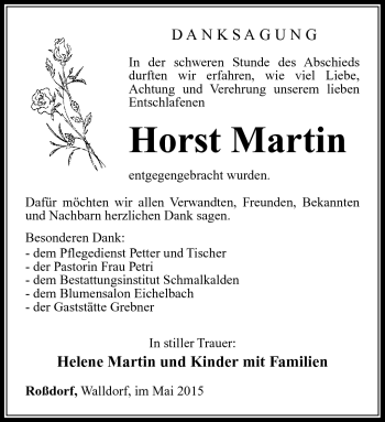 Traueranzeige von Horst Martin von Südthüringer Presse