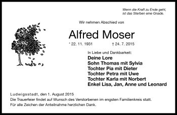 Traueranzeige von Alfred Moser von Neue Presse Coburg