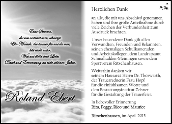 Traueranzeige von Roland Ebert von Südthüringer Presse