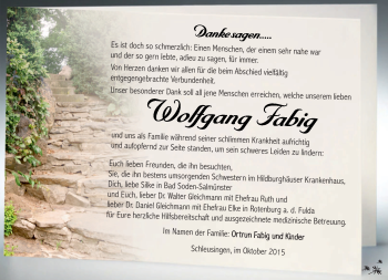 Traueranzeige von Wolfgang Fabig von Südthüringer Presse