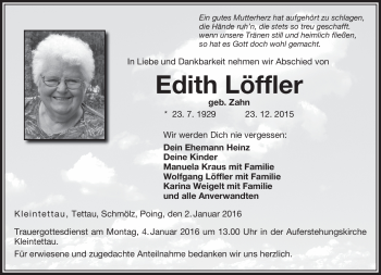 Traueranzeige von Edith Löffler von Neue Presse Coburg
