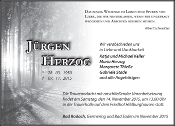 Traueranzeige von Jürgen Herzog von Südthüringer Presse
