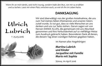 Traueranzeige von Ulrich Lubrich von Südthüringer Presse