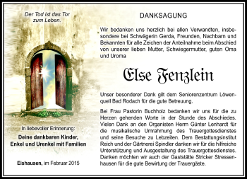 Traueranzeige von Else Fenzlein von Südthüringer Presse