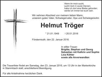 Traueranzeige von Helmut Tröger von Frankenpost