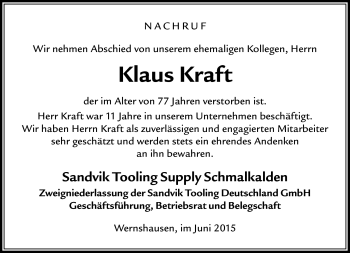 Traueranzeige von Klaus Kraft von Südthüringer Presse