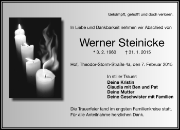 Traueranzeige von Werner Steinicke von Frankenpost