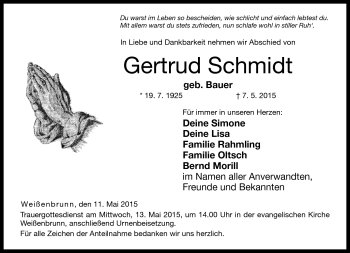 Traueranzeige von Gertrud Schmidt von Neue Presse Coburg