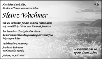 Traueranzeige von Heinz Wachmer von Südthüringer Presse
