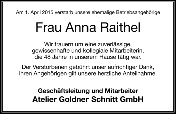 Traueranzeige von Anna Raithel von Frankenpost