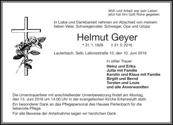 Traueranzeige von Helmut Geyer von Frankenpost