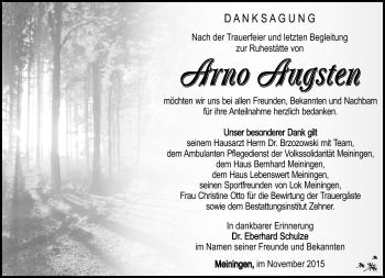 Traueranzeige von Arno Augsten von Südthüringer Presse