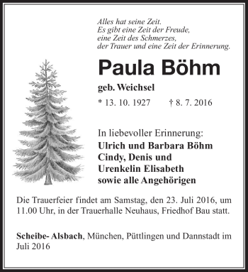 Traueranzeige von Paula Böhm von Südthüringer Presse