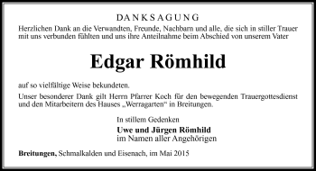 Traueranzeige von Edgar Römhild von Südthüringer Presse