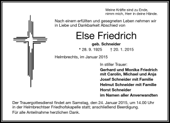 Traueranzeige von Else Friedrich von Frankenpost