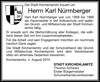 Traueranzeige von Karl Nürmberger von Frankenpost