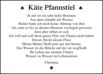 Traueranzeige von Käte Pfannstiel von Südthüringer Presse