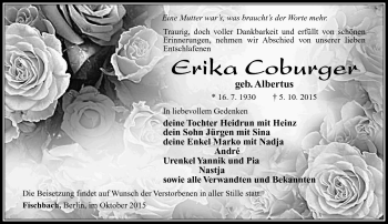 Traueranzeige von Erika Coburger von Südthüringer Presse
