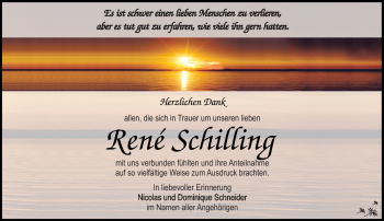 Traueranzeige von Rene Schilling von Südthüringer Presse