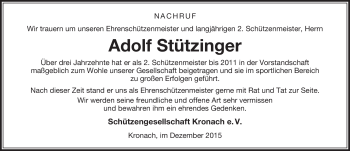 Traueranzeige von Adolf Stützinger von Neue Presse Coburg