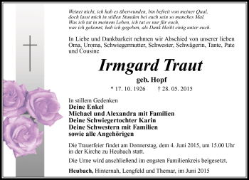Traueranzeige von Irmgard Traut von Südthüringer Presse