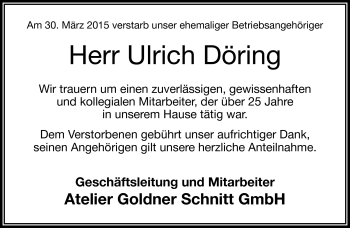 Traueranzeige von Ulrich Döring von Frankenpost