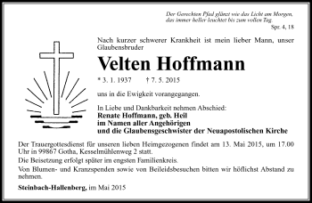 Traueranzeige von Velten Hoffmann von Südthüringer Presse