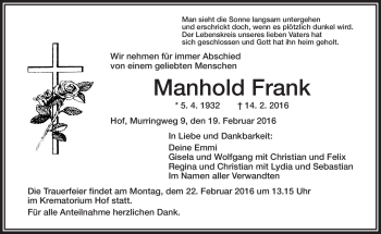Traueranzeige von Manhold Frank von Frankenpost
