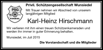Traueranzeige von Karl-Heinz Hirschmann von Frankenpost
