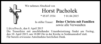 Traueranzeige von Horst Pacholek von Neue Presse Coburg