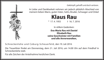 Traueranzeige von Klaus Rau von Neue Presse Coburg