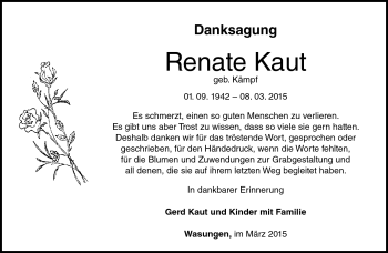 Traueranzeige von Reante Kaut von Südthüringer Presse