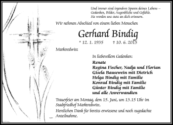 Traueranzeige von Gerhard Bindig von Frankenpost