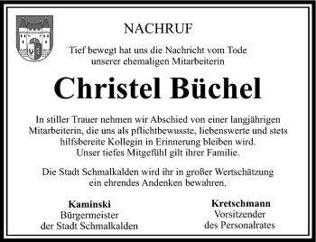 Traueranzeige von Christel Büchel von Südthüringer Presse