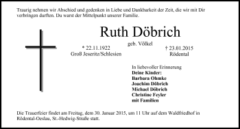 Traueranzeige von Ruth Döbrich von Neue Presse Coburg